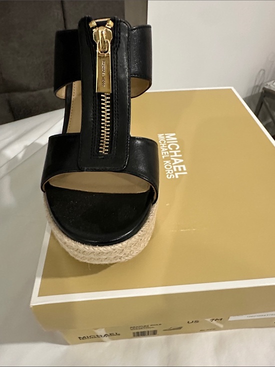 Michael Kors Shoes - Michael Kors Black Platform Espadrille Sandal with Gold Zip Detail